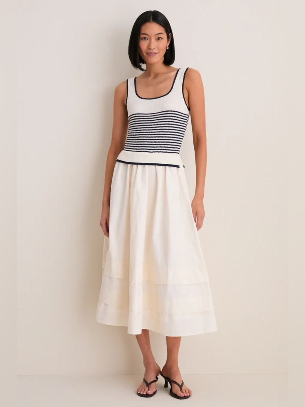 Moon River Exclusive Cream Striped Midi Dress Sz Small